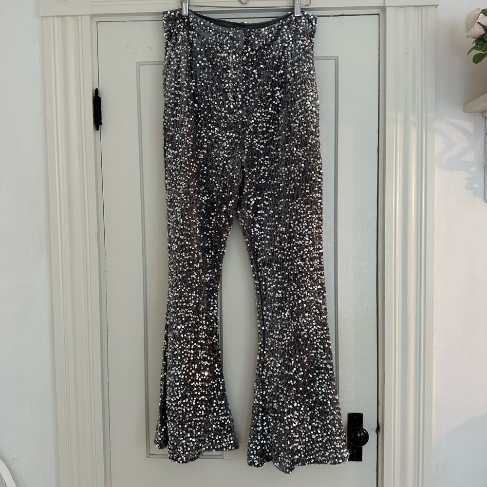 Boohoo Glittering Silver Flare Pants
